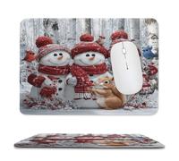 MSYKANIX Cute Rustic Snowman Soft Stitched Edge Mouse Pad,Colorful Realistic Christmas Winter Forest Wildlife Birds Squirrel Non-Slip Mousepad for Office,Home 20x24 cm