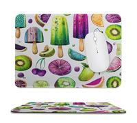 MSYKANIX Cute Watercolor Ice Cream Non-Slip Mousepad,Funny Cartoon Summer Theme Fruit Lemon Kiwi Cherry with Most Types of Mouse,Stitched Edges for Decoration 20x24 cm