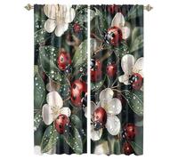 MSYKANIX Cute Watercolor Ladybugs Blackout Curtains,Abstract Natural Spring Forest Floral Animals Cartoon Ladybugs Rod Pocket Window Drapes for Living Room 2 Panels,Each 53.5Wx160L cm