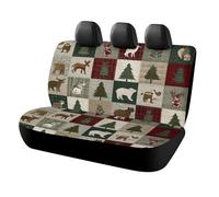 MSYKANIX Cute Watercolor Woodland Car Rear Seat Covers Interior for Trucks SUV,Cartoon Rustic Red Green Plaid Xmas Tree Elk Moose Christmas Theme Automotive Accessories