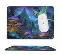 MSYKANIX Fantasy Abstract Butterfly Soft Stitched Edge Mouse Pad,Colorful Mystical Forest Night Pine Trees Plant Mushroom Full Moon Non-Slip Mousepad for Office,Home 20x24 cm