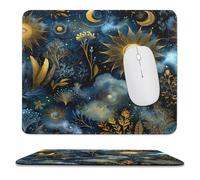 MSYKANIX Fantasy Abstract Constellation Non-Slip Mousepad,Beautiful Colorful Boho Floral Moon Sun Galaxy Night Starry Sky with Most Types of Mouse,Stitched Edges for Decoration 25x30 cm