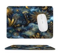 MSYKANIX Fantasy Abstract Constellation Soft Stitched Edge Mouse Pad,Beautiful Colorful Boho Floral Moon Sun Galaxy Night Starry Sky Non-Slip Mousepad for Office,Home 20x24 cm
