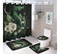 MSYKANIX Fantasy Abstract Dragon 4 Pcs Shower Curtain Sets,Cool Colorful Spring Garden Plant Floral Starry Sky Moon Bathroom Sets with Rugs,Toilet Lid Cover And Bath Mat