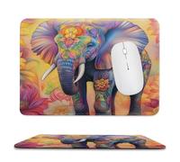 MSYKANIX Fantasy Abstract Elephant Non-Slip Mousepad,Colorful Vintage Boho Indian Mandala Animal Floral Daisies with Most Types of Mouse,Stitched Edges for Decoration 20x24 cm