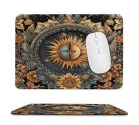 MSYKANIX Fantasy Abstract Floral Soft Stitched Edge Mouse Pad,Vintage Colorful Spring Garden Flower Sunflower Boho Sun Moon Non-Slip Mousepad for Office,Home 20x24 cm