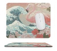 MSYKANIX Fantasy Abstract Great Waves Non-Slip Mouse Pad,Colorful Rustic Ocean Waves Japanese Cherry Blossom Flamingo with Most Types of Mouse,Stitched Edges for Decoration 25x30 cm