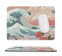 MSYKANIX Fantasy Abstract Great Waves Soft Stitched Edge Mouse Pad,Colorful Rustic Ocean Waves Japanese Cherry Blossom Flamingo Non-Slip Mousepad for Office,Home 20x24 cm