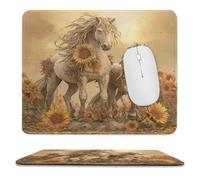 MSYKANIX Fantasy Abstract Horse Non-Slip Mousepad,Colorful Beautiful Wildlife Western Horses Floral Sunflowers Sunset with Most Types of Mouse,Stitched Edges for Decoration 25x30 cm