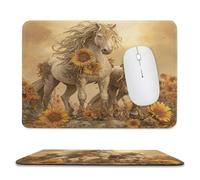 MSYKANIX Fantasy Abstract Horse Soft Stitched Edge Mouse Pad,Colorful Beautiful Wildlife Western Horses Floral Sunflowers Sunset Non-Slip Mousepad for Office,Home 20x24 cm