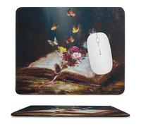 MSYKANIX Fantasy Abstract Magic Book Non-Slip Mousepad,Beautiful Watercolor Oil Painting Fairy Book Floral Butterflies with Most Types of Mouse,Stitched Edges for Decoration 25x30 cm