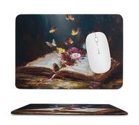MSYKANIX Fantasy Abstract Magic Book Soft Stitched Edge Mouse Pad,Beautiful Watercolor Oil Painting Fairy Book Floral Butterflies Non-Slip Mousepad for Office,Home 20x24 cm