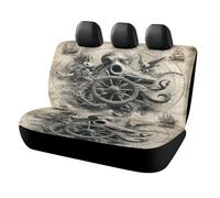 MSYKANIX Fantasy Abstract Octopus Car Cover Set for Rear Bench Seat with Polyester,Rustic Vintage Ocean Mermaid Nautical Wooden Wheel Pirate Ship Back Covers Universal