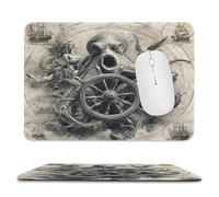 MSYKANIX Fantasy Abstract Octopus Soft Stitched Edge Mouse Pad,Rustic Vintage Ocean Mermaid Nautical Wooden Wheel Pirate Ship Non-Slip Mousepad for Office,Home 20x24 cm