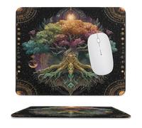 MSYKANIX Fantasy Abstract Tree Non-Slip Mousepad,Colorful Beautiful Boho Indian Mandala Sun Moon Tree of Life with Most Types of Mouse,Stitched Edges for Decoration 25x30 cm