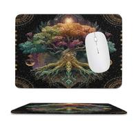 MSYKANIX Fantasy Abstract Tree Soft Stitched Edge Mouse Pad,Colorful Beautiful Boho Indian Mandala Sun Moon Tree of Life Non-Slip Mousepad for Office,Home 20x24 cm
