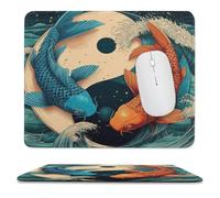 MSYKANIX Fantasy Abstract Yin Yang Soft Stitched Edge Mouse Pad,Rustic Colorful Yin Yang Theme Ocean Great Waves Japanese Fish Non-Slip Mousepad for Office,Home 25x30 cm