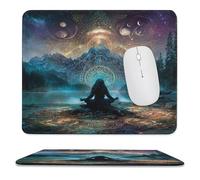MSYKANIX Fantasy Abstract Yoga Soft Stitched Edge Mouse Pad,Beautiful Colorful Forest Night Mountain Moon Indian Mandala Yoga Non-Slip Mousepad for Office,Home 25x30 cm
