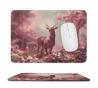 MSYKANIX Fantasy Beautiful Deer Soft Stitched Edge Mouse Pad,Modern Colorful Spring Forest Plant Tree Floral Cherry Blossom Moose Non-Slip Mousepad for Office,Home 7.9x9.4 Inch