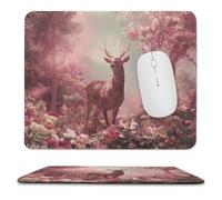 MSYKANIX Fantasy Beautiful Deer Soft Stitched Edge Mouse Pad,Modern Colorful Spring Forest Plant Tree Floral Cherry Blossom Moose Non-Slip Mousepad for Office,Home 9.8x11.8 Inch