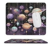 MSYKANIX Fantasy Beautiful Planet Non-Slip Mousepad,Abstract Watercolor Outer Space Galaxy Starry Sky Planets with Most Types of Mouse,Stitched Edges for Decoration 25x30 cm