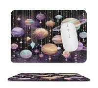 MSYKANIX Fantasy Beautiful Planet Non-Slip Mousepad,Abstract Watercolor Outer Space Galaxy Starry Sky Planets with Most Types of Mouse,Stitched Edges for Decoration 20x24 cm
