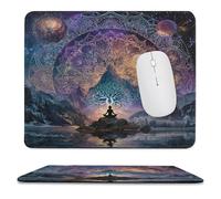 MSYKANIX Fantasy Beautiful Yoga Non-Slip Mousepad,Abstract Colorful Forest Night Mountain Moon Indian Mandala Yoga with Most Types of Mouse,Stitched Edges for Decoration 25x30 cm