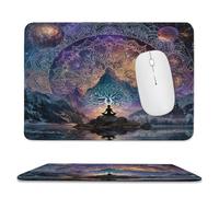 MSYKANIX Fantasy Beautiful Yoga Soft Stitched Edge Mouse Pad,Abstract Colorful Forest Night Mountain Moon Indian Mandala Yoga Non-Slip Mousepad for Office,Home 20x24 cm