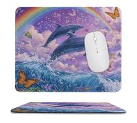 MSYKANIX Fantasy Cartoon Dolphin Soft Stitched Edge Mouse Pad,Cute Colorful Sea Underwater Fish Starfish Butterflies Ocean Rainbow Non-Slip Mousepad for Office,Home 25x30 cm