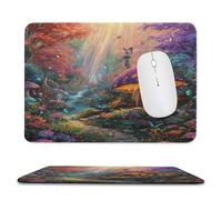 MSYKANIX Fantasy Cartoon Mushroom Soft Stitched Edge Mouse Pad,Colorful Vintage Fairy Tale Forest Floral Daisies Butterfly Non-Slip Mousepad for Office,Home 20x24 cm