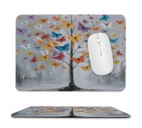 MSYKANIX Fantasy Colorful Boho Butterfly Non-Slip Mousepad,Vintage Watercolor Oil Painting Tree of Life Butterflies with Most Types of Mouse,Stitched Edges for Decoration 20x24 cm