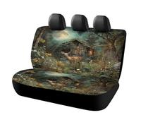 MSYKANIX Fantasy Colorful Deer Car Cover Set for Rear Bench Seat with Polyester,Rustic Cabin Forest Night Wildlife Pine Tree Floral Daisies Full Moon Back Covers Universal