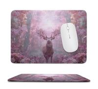 MSYKANIX Fantasy Colorful Deer Non-Slip Mousepad,Modern Beautiful Spring Forest Plant Tree Floral Cherry Blossom Moose with Most Types of Mouse,Stitched Edges for Decoration 7.9x9.4 Inch