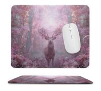 MSYKANIX Fantasy Colorful Deer Soft Stitched Edge Mouse Pad,Modern Beautiful Spring Forest Plant Tree Floral Cherry Blossom Moose Non-Slip Mousepad for Office,Home 9.8x11.8 Inch