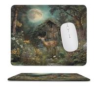 MSYKANIX Fantasy Colorful Deer Soft Stitched Edge Mouse Pad,Rustic Cabin Forest Night Wildlife Pine Tree Floral Daisies Full Moon Non-Slip Mousepad for Office,Home 25x30 cm