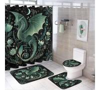 MSYKANIX Fantasy Colorful Dragon Shower Curtain Set,Abstract Cool Boho Spring Garden Plant Floral Daisy Starry Sky Moon Shower Decor Sets with Rugs Bathroom Accessories Set with 12 Hooks