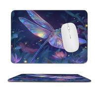 MSYKANIX Fantasy Colorful Dragonfly Soft Stitched Edge Mouse Pad,Modern Beautiful Spring Garden Plant Leaves Floral Wildlife Dragonfly Non-Slip Mousepad for Office,Home 7.9x9.4 Inch