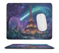 MSYKANIX Fantasy Colorful Eiffel Tower Non-Slip Mousepad,Modern Beautiful Paris City Night Cityscape Starry Sky with Most Types of Mouse,Stitched Edges for Decoration 25x30 cm