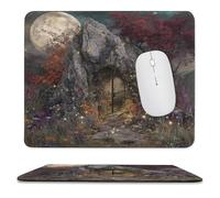 MSYKANIX Fantasy Colorful Forest Soft Stitched Edge Mouse Pad,Rustic Gothic Autumn Forest Plant Cave Starry Sky Full Moon Non-Slip Mousepad for Office,Home 25x30 cm