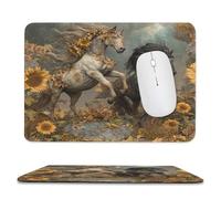 MSYKANIX Fantasy Colorful Horse Non-Slip Mousepad,Abstract Beautiful Wildlife Aztec Horses Butterfly Floral Sunflowers with Most Types of Mouse,Stitched Edges for Decoration 20x24 cm