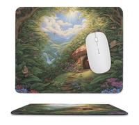 MSYKANIX Fantasy Colorful Mushroom Soft Stitched Edge Mouse Pad,Vintage Cartoon Fairy Tale Forest Trees Floral Daisies Butterfly Non-Slip Mousepad for Office,Home 25x30 cm