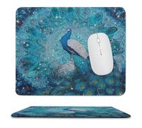 MSYKANIX Fantasy Colorful Peacock Non-Slip Mousepad,Beautiful Abstract Boho Indian Mandala Animal Peacock Feathers with Most Types of Mouse,Stitched Edges for Decoration 25x30 cm