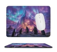 MSYKANIX Fantasy Colorful Penguin Soft Stitched Edge Mouse Pad,Rustic Beautiful Aurora Borealis Mountain Wildlife Penguins Non-Slip Mousepad for Office,Home 20x24 cm