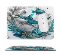 MSYKANIX Fantasy Colorful Shark Non-Slip Mousepad,Abstract Watercolor Nautical Fish Ocean Underwater Plant Animal Shark with Most Types of Mouse,Stitched Edges for Decoration 20x24 cm