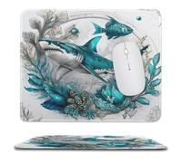 MSYKANIX Fantasy Colorful Shark Soft Stitched Edge Mouse Pad,Abstract Watercolor Nautical Fish Ocean Underwater Plant Animal Shark Non-Slip Mousepad for Office,Home 25x30 cm