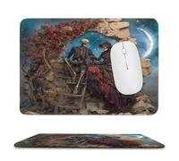 MSYKANIX Fantasy Colorful Skeleton Non-Slip Mousepad,Vintage Romantic Gothic Skull Couple Flower Rose Starry Sky Moon with Most Types of Mouse,Stitched Edges for Decoration 20x24 cm