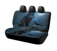 MSYKANIX Fantasy Colorful Wolf Car Rear Seat Covers Interior for Trucks SUV,Cool Rustic Forest Night Pine Trees Wildlife Raven Crow Full Moon Automotive Accessories