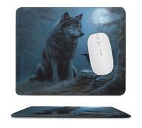 MSYKANIX Fantasy Colorful Wolf Soft Stitched Edge Mouse Pad,Cool Rustic Forest Night Pine Trees Wildlife Raven Crow Full Moon Non-Slip Mousepad for Office,Home 25x30 cm