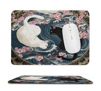 MSYKANIX Fantasy Colorful Yin Yang Soft Stitched Edge Mouse Pad,Abstract Ocean Waves Cat Yin Yang Theme Japanese Cherry Blossom Non-Slip Mousepad for Office,Home 20x24 cm