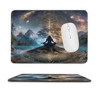 MSYKANIX Fantasy Colorful Yoga Soft Stitched Edge Mouse Pad,Abstract Beautiful Forest Night Mountain Moon Indian Mandala Yoga Non-Slip Mousepad for Office,Home 20x24 cm
